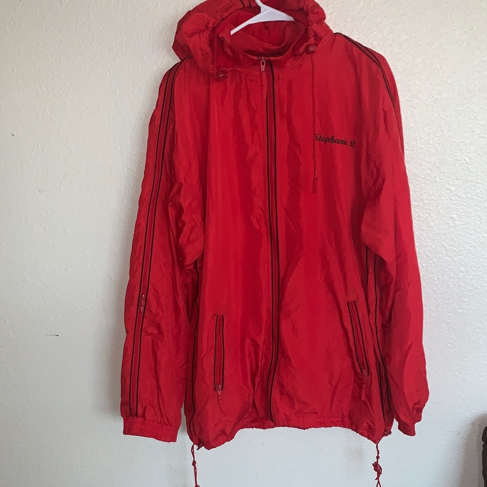 Red Hooded Windbreaker Jacket